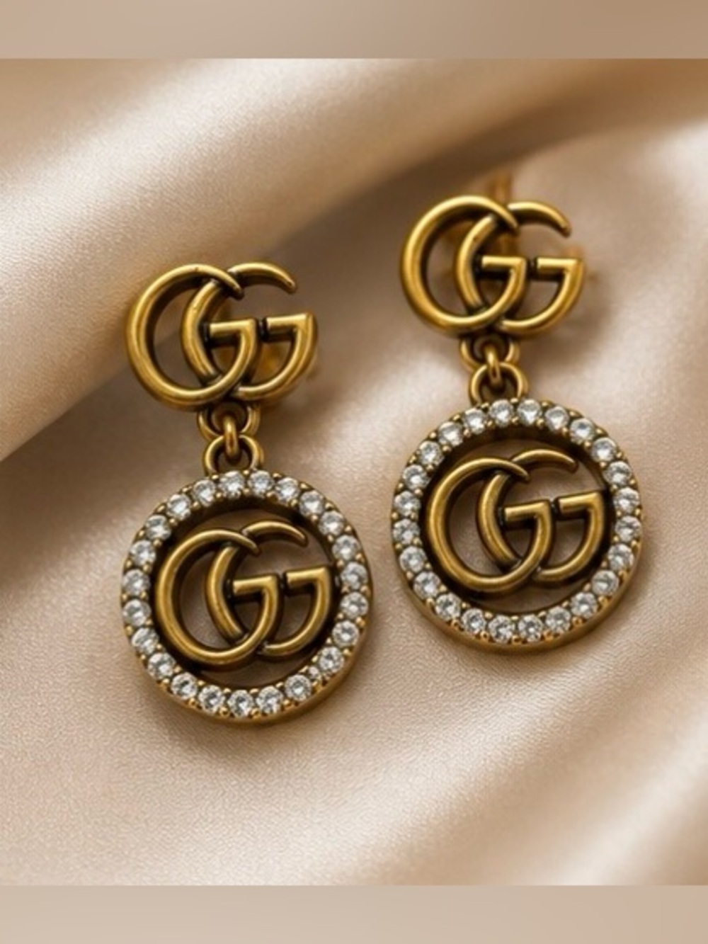 Gold Tone Crystal Double G Drop Dangle Statement Earrings